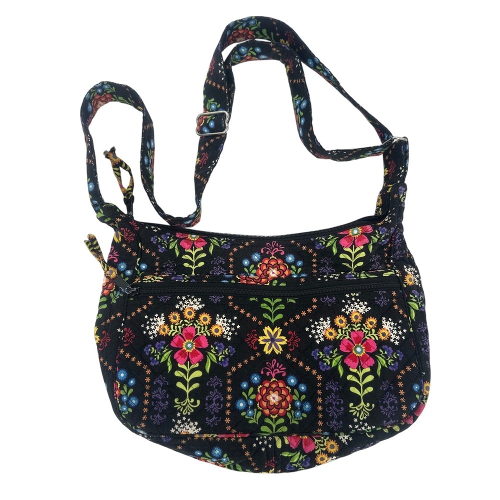 Stephanie Dawn Bloom Dance Crossbody Bag Zip Purse Black Floral Quilted USA